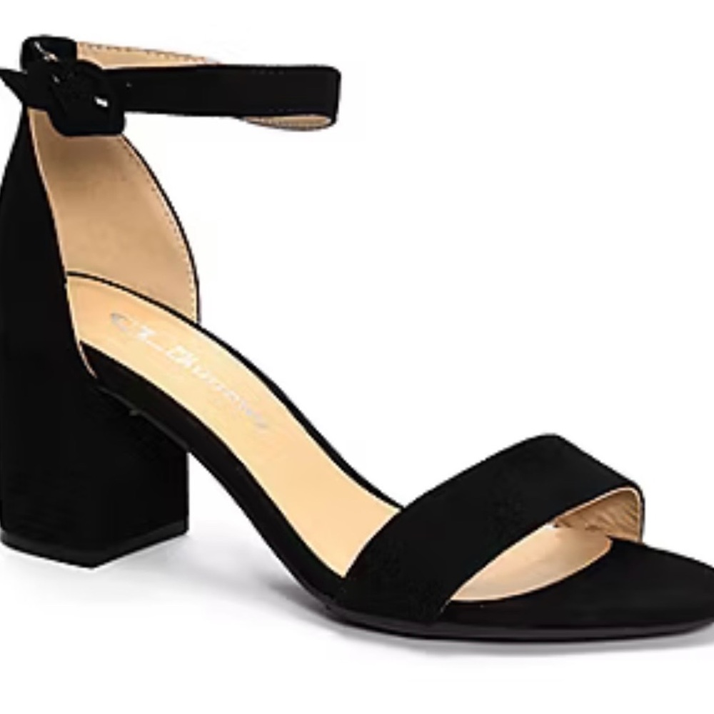 CL by Laundry Black Ankle Strap Heels